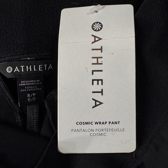 Athleta Petite 8P Cosmic Wrap Crop Pants Pocket Breathable Stretch Pull-On Black - Picture 9 of 13